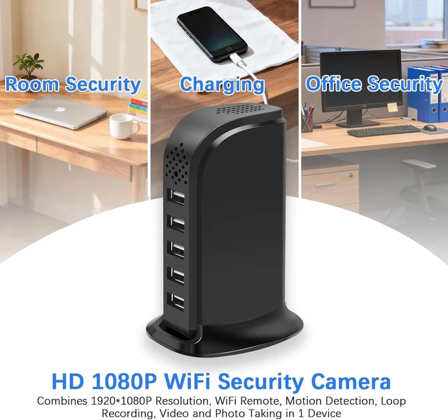 Alt view image 8 of 12 - USB Charger WiFi Hidden Spy Security Camera, Wireless Control Nanny Cam Indoor Hidden Security Camera, FHD 1080P Spy Nanny Cam for Home Bedroom with Motion Detection, Loop Recording