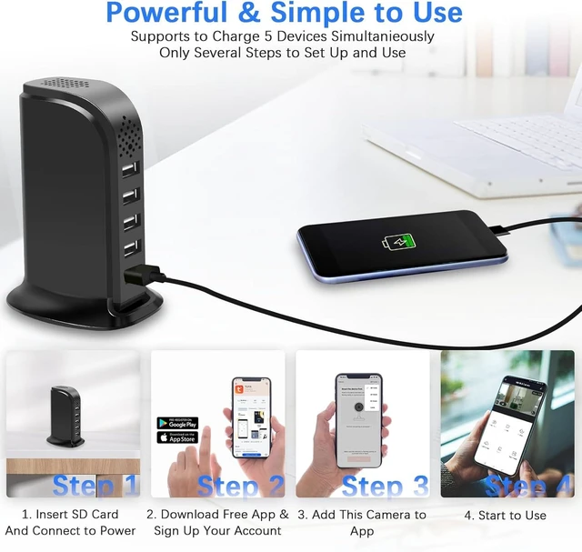 Alt view image 12 of 12 - USB Charger WiFi Hidden Spy Security Camera, Wireless Control Nanny Cam Indoor Hidden Security Camera, FHD 1080P Spy Nanny Cam for Home Bedroom with Motion Detection, Loop Recording