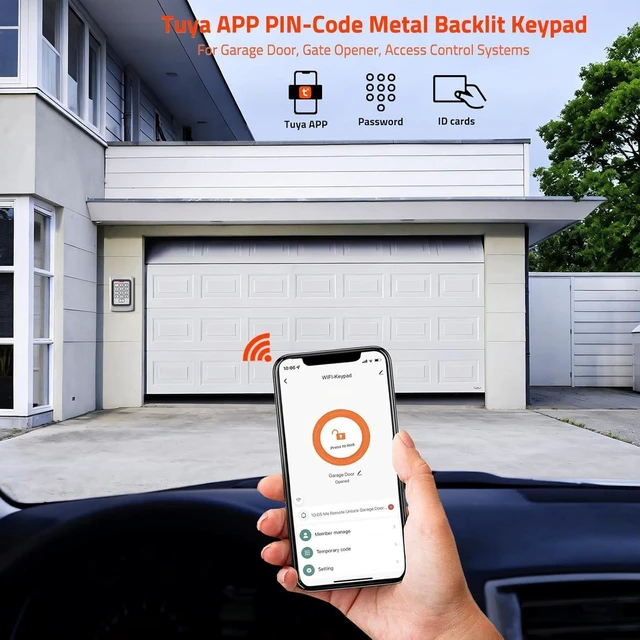 Alt view image 9 of 14 - Universal Access Control Keypad, 12V DC Wireless WiFi TUYA Door Keypad, PIN Code & ID Card Metal Key pad, IP68 Waterproof, 2000 Users, for Garage Door, Gate Opener and Access Control Systems