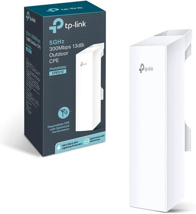 Alt view image 3 of 4 - TP-Link 5GHz N300 Long Range Outdoor CPE for PtP and PtMP Transmission | Point to Point Wireless Bridge | 13dBi, 15km+ | Passive PoE Powered w/Free PoE Injector | Pharos Control (CPE510) White