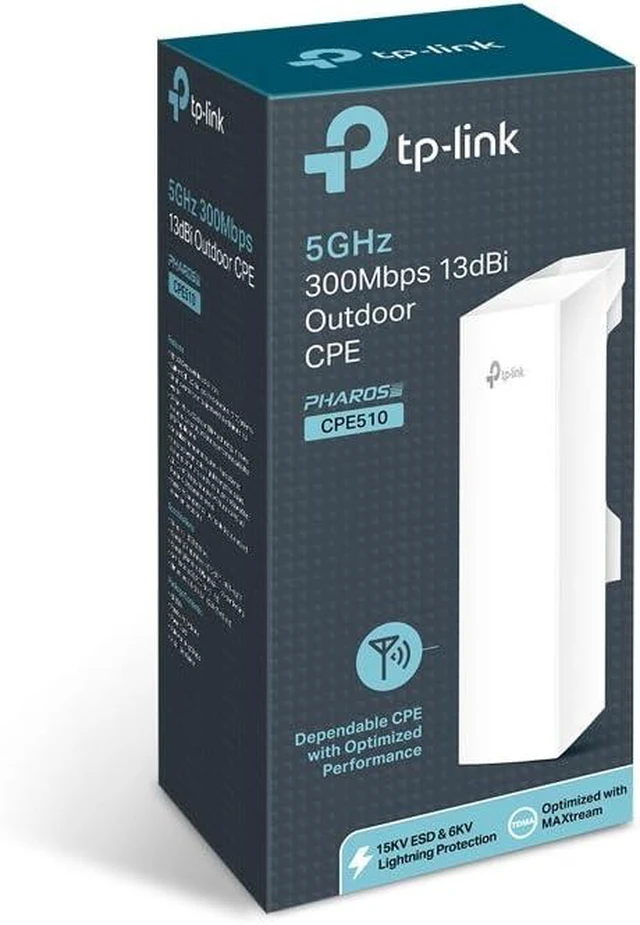 Alt view image 4 of 4 - TP-Link 5GHz N300 Long Range Outdoor CPE for PtP and PtMP Transmission | Point to Point Wireless Bridge | 13dBi, 15km+ | Passive PoE Powered w/Free PoE Injector | Pharos Control (CPE510) White