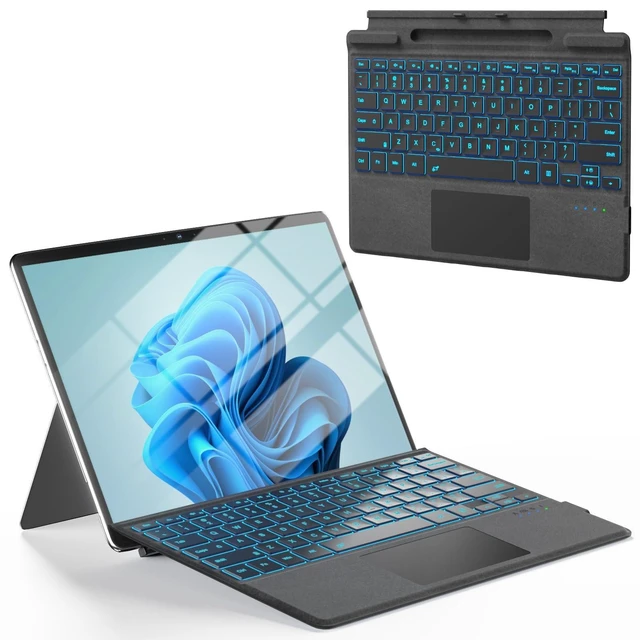 Alt view image 6 of 10 - Surface Pro Keyboard, Bluetooth Wireless Type Cover for Microsoft Surface Pro 11/10/9/8/X 13 inch, Ultra-Slim Portable Magnetic Keyboard with 7 Color Backlit, Pen Hold, Trackpad, USB-C