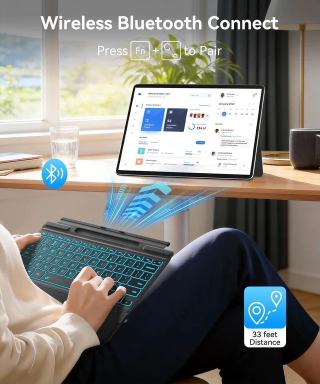 Alt view image 8 of 10 - Surface Pro Keyboard, Bluetooth Wireless Type Cover for Microsoft Surface Pro 11/10/9/8/X 13 inch, Ultra-Slim Portable Magnetic Keyboard with 7 Color Backlit, Pen Hold, Trackpad, USB-C