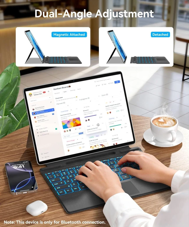 Alt view image 7 of 10 - Surface Pro Keyboard, Bluetooth Wireless Type Cover for Microsoft Surface Pro 11/10/9/8/X 13 inch, Ultra-Slim Portable Magnetic Keyboard with 7 Color Backlit, Pen Hold, Trackpad, USB-C