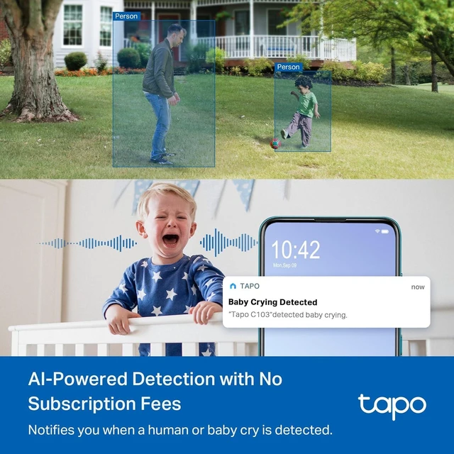 Alt view image 11 of 14 - Tapo 2K Indoor/Outdoor Pan/Tilt Wired Security Camera - Baby Monitoring, Person & Baby Cry Detection, 360° Motion Tracking, Night Vision, No-Subscription Local Storage or Optional Cloud, C216 (2-Pack)