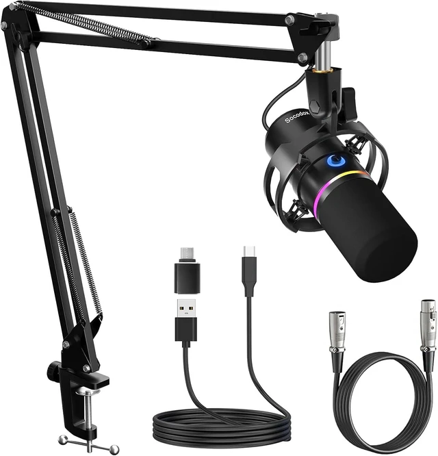Alt view image 8 of 14 - XLR/USB Dynamic Microphone Kit,Podcast Microphone with Boom Arm for Streaming,Gaming Mic with Mute and Noise Cancelling Function,Volume Control,Headphone Jack