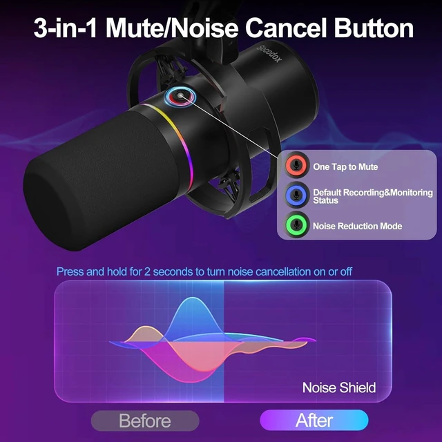 Alt view image 9 of 14 - XLR/USB Dynamic Microphone Kit,Podcast Microphone with Boom Arm for Streaming,Gaming Mic with Mute and Noise Cancelling Function,Volume Control,Headphone Jack