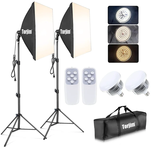 Alt view image 8 of 14 - Softbox Photography Lighting Kit, 2Pcs 27" x 27" Professional Soft Box | 3000K-7500K 85W LED Bulbs with Remote, Photography Continuous Lighting Kit for Studio Lights, Portrait, Video Recording
