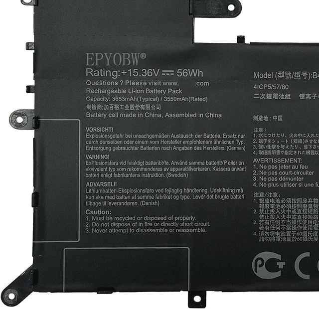 Alt view image 7 of 10 - B41N1827 Laptop Battery 56Wh Compatible with Asus ZenBook Q526 Q526F Q526FA Q526FAC / ZenBook Flip 15 UX562 UX562IA UM562 Q507 UX562 UX562IA UX562UG UX562FA Series 0B200-03070200 4ICP5/57/80