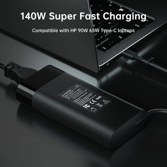 Alt view image 14 of 14 - 140W USB C Charger Compatible with HP OMEN Transcend 14 14-fb0000 14t-fb1000, for HP Spectre X360 2-in-1 16-aa0023dx TPN-LA29 N22270-001 Laptop Adapter Cord