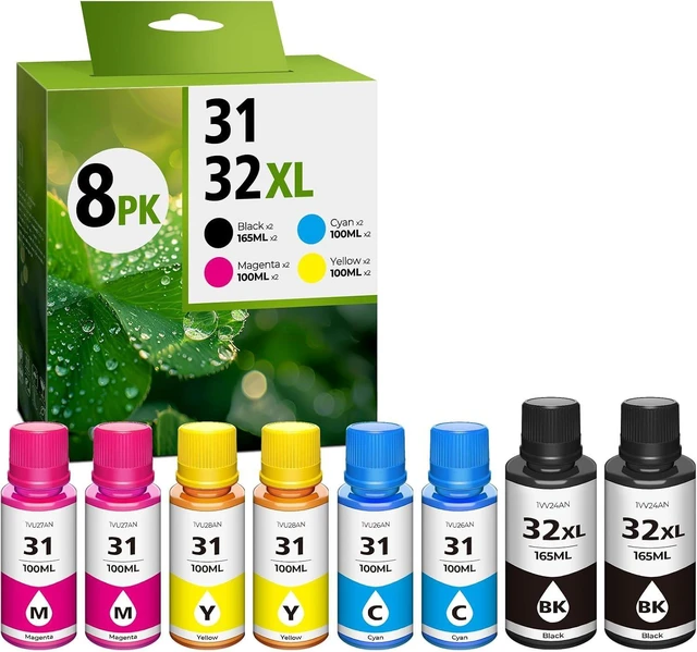 Alt view image 8 of 14 - 31 32XL Ink Bottle Set, Smart Tank 651 7602 5101 6001 Ink Refill Compatible with HP 31 Ink 32XL Black Ink Bottle Set for Smart Tank 5101 7602 7301 5000 651 5103 6001 7001 7302 5102 7002 7006 (8 Pack)