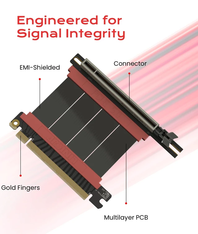 Alt view image 7 of 10 - LINKUP PCIE 5.0 Riser Cable ^^ for Vertical GPU Mount ^^ Left Angle ^^ Graphics Card GPU Ready ^^ Usable with PCIe 4.0 & RX9070/ RTX5090 ^^ 5cm (Total Length: 9cm)