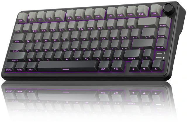 Alt view image 8 of 14 - K75 Wireless Mechanical Gaming Keyboard, 75% Hot Swappable Creamy Keyboard with Knob, RGB Backlit, Pre-lubed Linear Switches, Side Engraved PBT Keycaps, Wireless/Wired/BT5.0, Gradient Gray