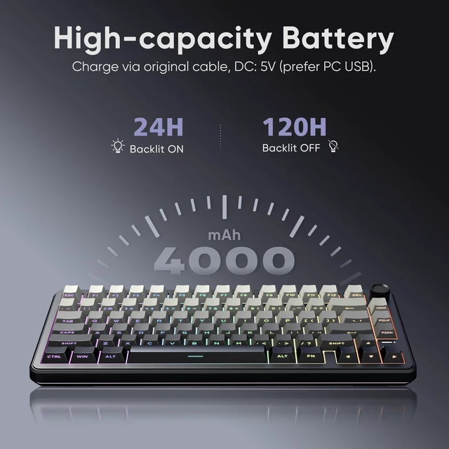 Alt view image 14 of 14 - K75 Wireless Mechanical Gaming Keyboard, 75% Hot Swappable Creamy Keyboard with Knob, RGB Backlit, Pre-lubed Linear Switches, Side Engraved PBT Keycaps, Wireless/Wired/BT5.0, Gradient Gray
