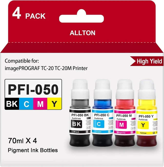 Alt view image 6 of 10 - PFI-050 PFI050 Ink Refill 4-Pack PFI-050 Pigment Ink Tank Set Replacement for Canon imagePROGRAF TC-20 TC-20M TC-21/21M Printer(4-Pack)