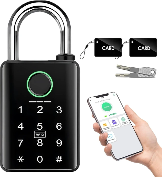 Alt view image 8 of 14 - Heavy Duty Smart Padlock for Outdoor Gate, 10mm Hardened Steel Shackle 15kN Shear Resistance, 6-in-1 Keyless Entry Biometric Fingerprint Lock with Tuya App, IP67, Pool, Gym.