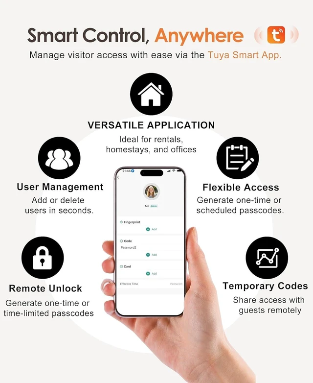 Alt view image 11 of 14 - Heavy Duty Smart Padlock for Outdoor Gate, 10mm Hardened Steel Shackle 15kN Shear Resistance, 6-in-1 Keyless Entry Biometric Fingerprint Lock with Tuya App, IP67, Pool, Gym.