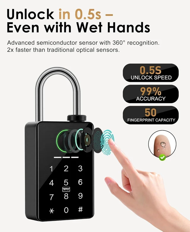Alt view image 10 of 14 - Heavy Duty Smart Padlock for Outdoor Gate, 10mm Hardened Steel Shackle 15kN Shear Resistance, 6-in-1 Keyless Entry Biometric Fingerprint Lock with Tuya App, IP67, Pool, Gym.