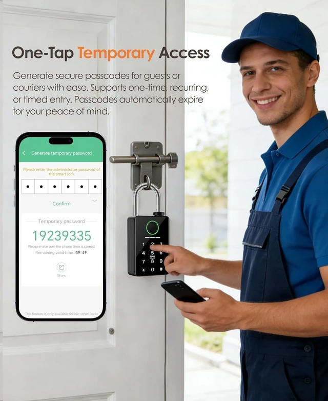 Alt view image 12 of 14 - Heavy Duty Smart Padlock for Outdoor Gate, 10mm Hardened Steel Shackle 15kN Shear Resistance, 6-in-1 Keyless Entry Biometric Fingerprint Lock with Tuya App, IP67, Pool, Gym.