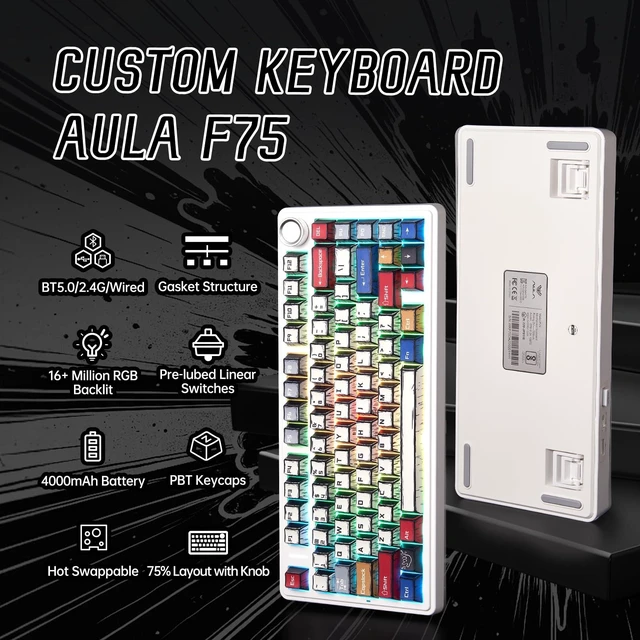 Alt view image 9 of 14 - Wireless Mechanical Keyboard,Creamy Keyboard with RGB Backlit Hot Swappable, 81 Keys 75% Layout Gaming Keyboard, Bluetooth/2.4GHz/Type-C, Creamy Sounding - Reaper Switches