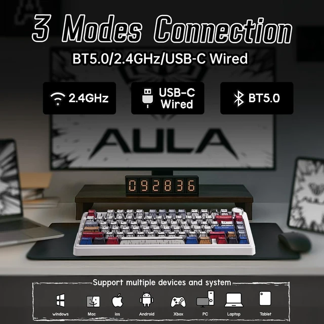 Alt view image 11 of 14 - Wireless Mechanical Keyboard,Creamy Keyboard with RGB Backlit Hot Swappable, 81 Keys 75% Layout Gaming Keyboard, Bluetooth/2.4GHz/Type-C, Creamy Sounding - Reaper Switches