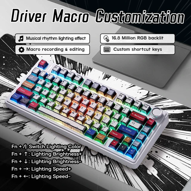 Alt view image 14 of 14 - Wireless Mechanical Keyboard,Creamy Keyboard with RGB Backlit Hot Swappable, 81 Keys 75% Layout Gaming Keyboard, Bluetooth/2.4GHz/Type-C, Creamy Sounding - Reaper Switches