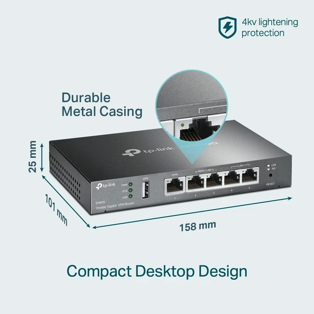 Alt view image 14 of 14 - TP-Link ER605 V2 Wired Gigabit VPN Router, Up to 3 WAN Ethernet Ports + 1 USB WAN, SPI Firewall SMB Router, Omada SDN Integrated, Load Balance, Lightning Protection