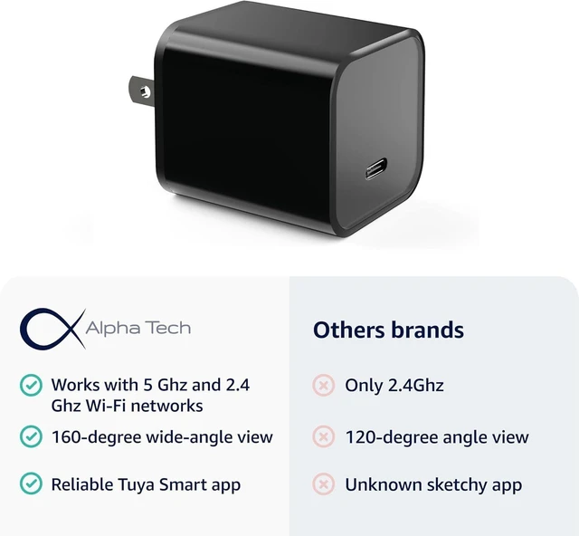 Alt view image 10 of 14 - ALPHA TECH WiFi Smart Camera Charger with Premium Wide-Angle 160° Live Remote View 2.4G/5G WiFi Best Mini TypeC Plug Camera for Pets & Home Real Time Monitoring - iOS Android App