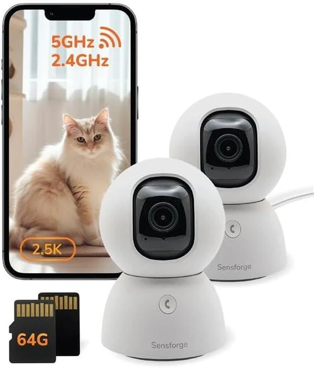 Alt view image 8 of 14 - Sensforge 2.5K Indoor Pan-Tilt Dome Security Camera (2-Pack), AI Human & Pet Detection, 360° Coverage, Two-Way Audio, Dual-Band Wi-Fi (2.4G/5G), 64GB SD Card Included, No Monthly Fees