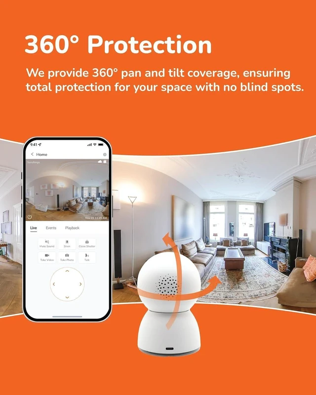 Alt view image 10 of 14 - Sensforge 2.5K Indoor Pan-Tilt Dome Security Camera (2-Pack), AI Human & Pet Detection, 360° Coverage, Two-Way Audio, Dual-Band Wi-Fi (2.4G/5G), 64GB SD Card Included, No Monthly Fees