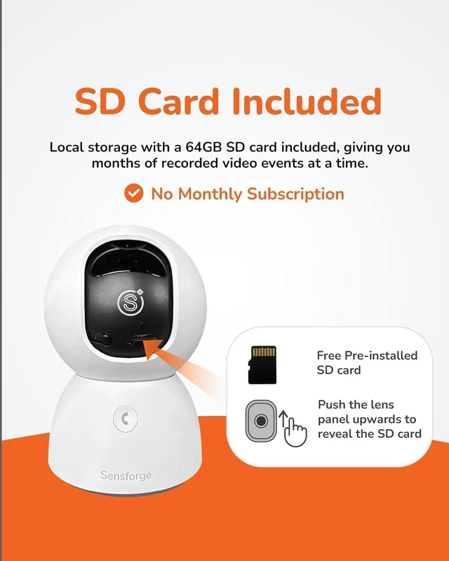 Alt view image 14 of 14 - Sensforge 2.5K Indoor Pan-Tilt Dome Security Camera (2-Pack), AI Human & Pet Detection, 360° Coverage, Two-Way Audio, Dual-Band Wi-Fi (2.4G/5G), 64GB SD Card Included, No Monthly Fees