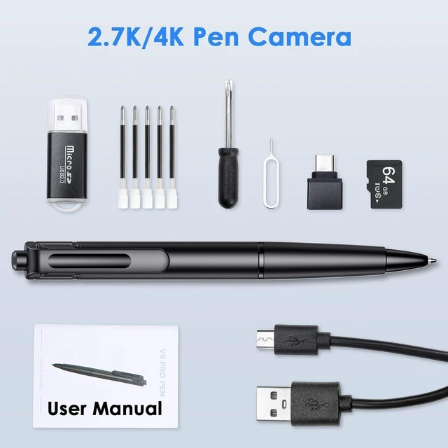Alt view image 14 of 14 - 2.7K Small Cam Security Camera, 64 GB Portable Camera Pen, Mini Cam Pen (Glossy Black)