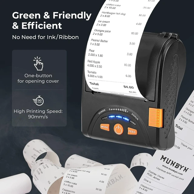 Alt view image 11 of 14 - MUNBYN Bluetooth Receipt Printer, 58mm Mini Wireless POS Thermal Printer for Restaurant, Portable for Android/Windows