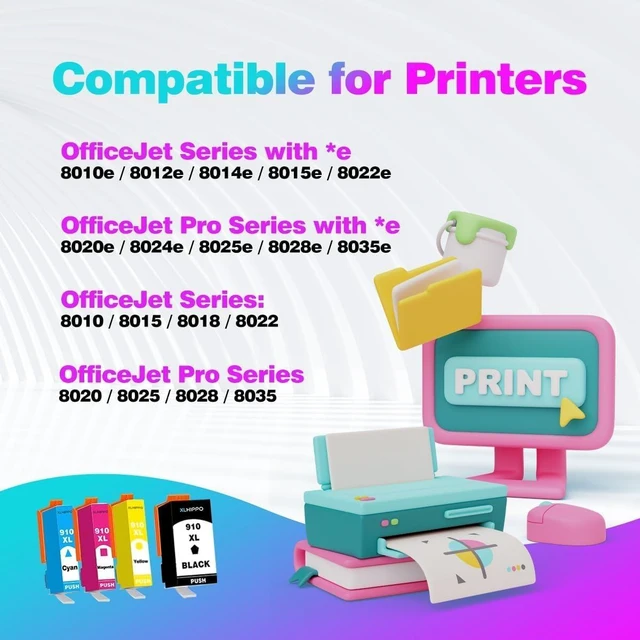 Alt view image 8 of 12 - 910XL Ink Cartridges for HP Printers 8015e 8025e 8010 8020 Series Replacement for HP Ink 910 XL Work with Office Jet 8022e OfficeJet Pro 8028e 8035e 8010e 8025 8035 8028 (Black and Color 4 Pack)