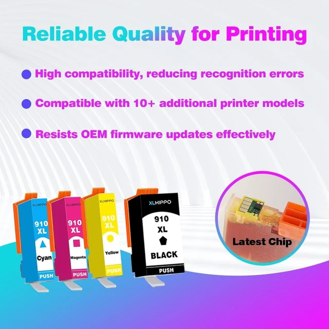 Alt view image 11 of 12 - 910XL Ink Cartridges for HP Printers 8015e 8025e 8010 8020 Series Replacement for HP Ink 910 XL Work with Office Jet 8022e OfficeJet Pro 8028e 8035e 8010e 8025 8035 8028 (Black and Color 4 Pack)