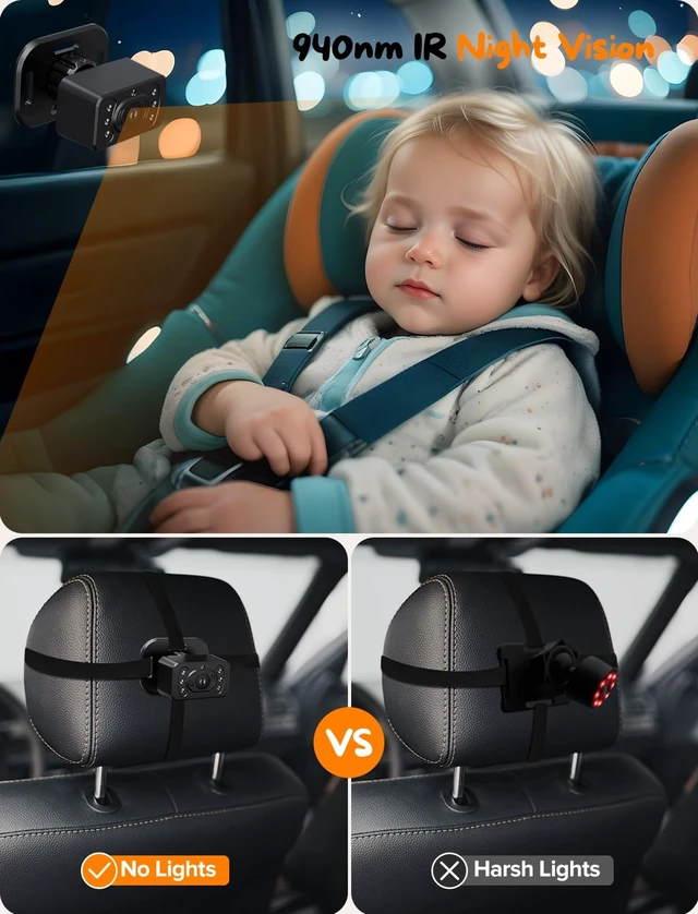 Alt view image 11 of 14 - Baby Car Camera for 2 Kids - 7 Inch HD1080P Split Screen Baby Monitor with Dual Backseat Camera 150° Wide View & 360° Rotatable, Night Vision Easy Install, Rear-Facing Baby Car Mirror