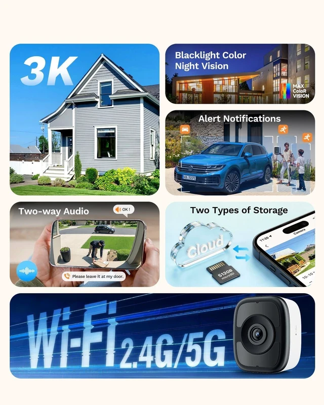 Alt view image 9 of 14 - LongPlus 5MP 3K Window Camera for Home Security,2.4G 5G WiFi Wireless Safeview Window Security Camera with Night Vision, 24/7 Recording, Human/Car Detection, Two-Way Audio, Easy Install