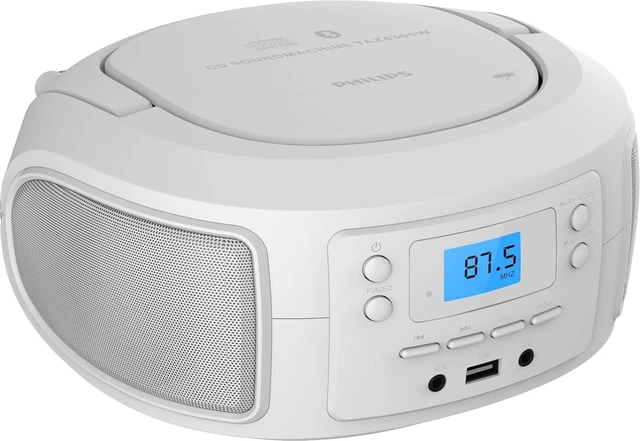 Alt view image 8 of 14 - Philips CD Player Portable with Bluetooth, Crystal Clear Sound Top Loading CD Boombox with FM Radio, USB Port & Aux Input, Compact & Lightweight Design,R/CD-RW/MP3 Compatible (White)