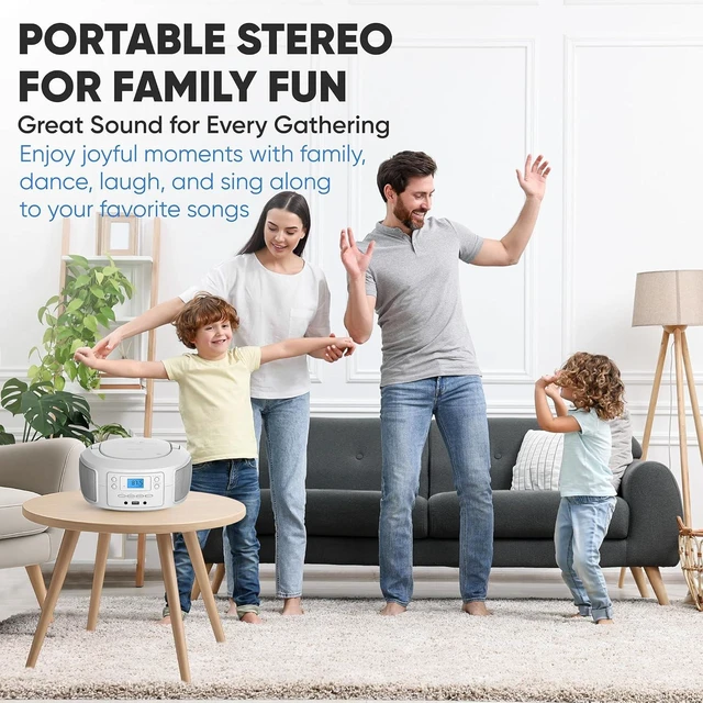 Alt view image 14 of 14 - Philips CD Player Portable with Bluetooth, Crystal Clear Sound Top Loading CD Boombox with FM Radio, USB Port & Aux Input, Compact & Lightweight Design,R/CD-RW/MP3 Compatible (White)