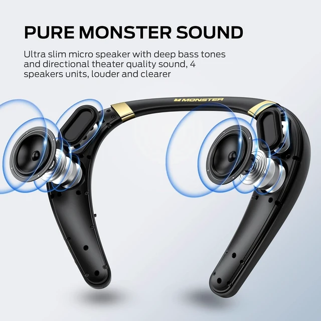 Alt view image 9 of 14 - Monster Boomerang Neckband Bluetooth Speaker, Neck Wireless Wearable Speaker with 12H Playtime, True 3D Stereo Sound, Portable Soundwear, IPX7 Waterproof, for Home Sport Outdoor