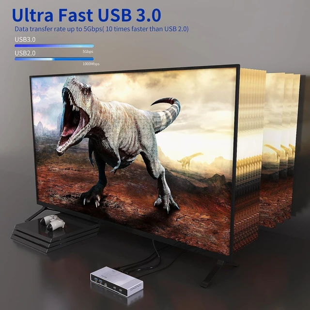 Alt view image 11 of 12 - 8K HDMI KVM Switch 2 Port, 8K@60Hz HDMI 2.1 KVM Switch for 2 Computers 1 Monitor 4 USB3.0 Hubs, Supports 4K@120Hz, 2K@144Hz, 1080P@240Hz (2 USB 3.0 Cable Included)