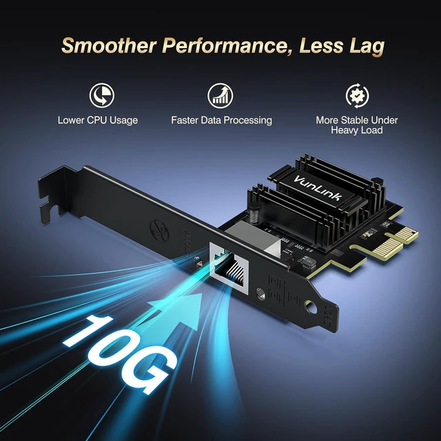 Alt view image 12 of 14 - 10Gb PCIe Network Card, VunLink 10GbE RJ45 Ethernet Card with Realtek RTL8127AT, Multi-Gig 10G/5G/2.5G/1G NIC Adapter for PC, NAS & Server, PCIe 4.0 x1, Windows 10/11/Linux