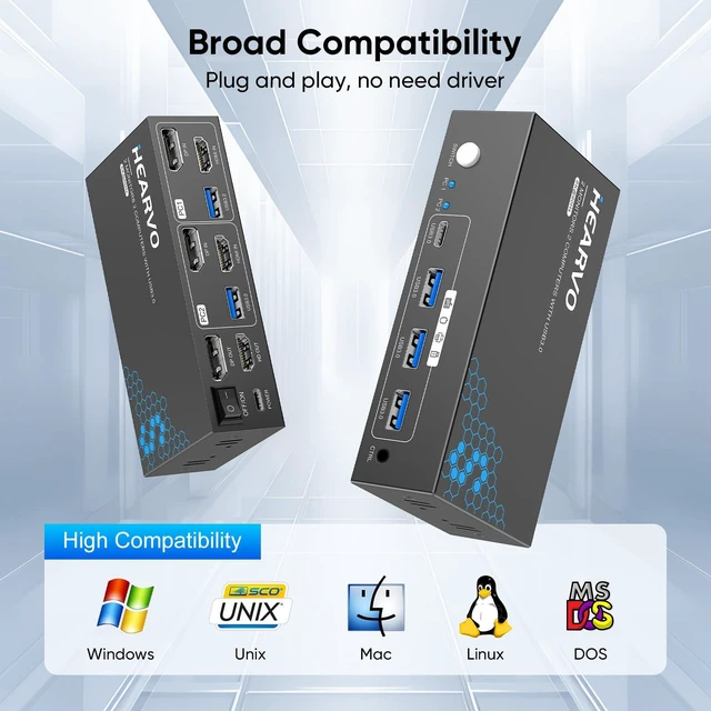 Alt view image 14 of 14 - HDMI DisplayPort KVM Switch 2 Monitors 2 Computers, 8K@60Hz Dual Monitor KVM Switcher with HDMI 2.1 & DisplayPort 1.4, USB 3.0 Hub,with Controller & 2 USB Cables & EDID Adaptive -S7240PH2
