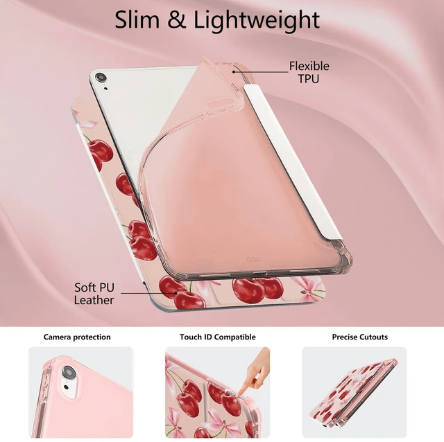 Alt view image 8 of 10 - MAYCARIKawaii Girly Bowknot Case for Ipad Pro 4Th Gen/3Rd/2Nd Cute Cherry Bows Cover for Ipad 11 Inch Ipad Pro(2022/2021/2020) Pretty Aesthetic Shell Soft Shockproof Case with Pencil Holder