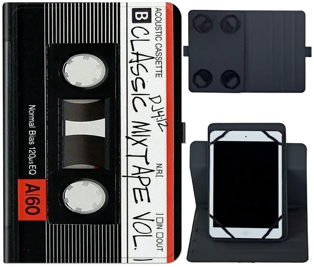 Alt view image 6 of 10 - 6 7 Inch Tablet Case,Universal Case for 6-7 Inch Tablet eReader,7" Kindle Series e-Reader Tablet Stand Folio Shell Cover with 360 Degree Rotatable Kickstand Multiple Viewing,Retro Audio Cassette