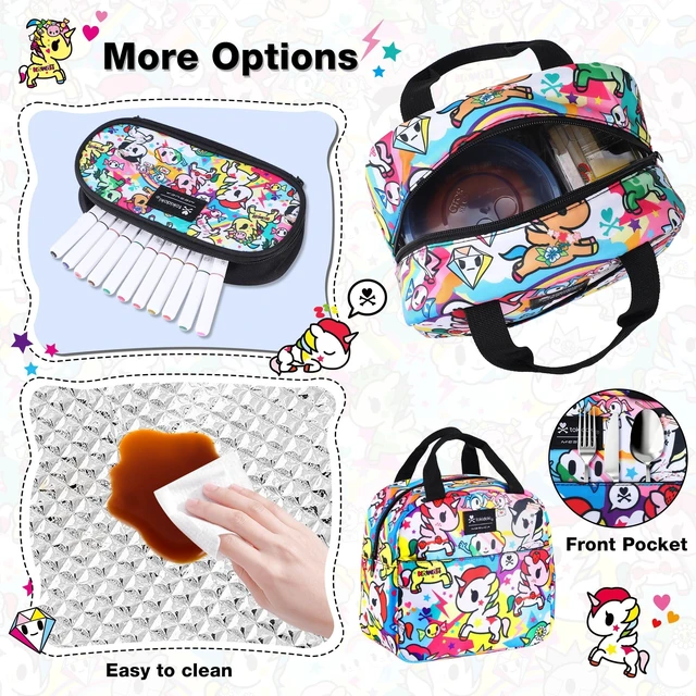 Alt view image 9 of 10 - Tokidoki Backpack 3pcs Set, Lightweight Makeup Case Unicorno Bookbag with Anime Lunch Box Travel Laptop Bag Casual Daypacks for Women(Rainbow-3Pack)
