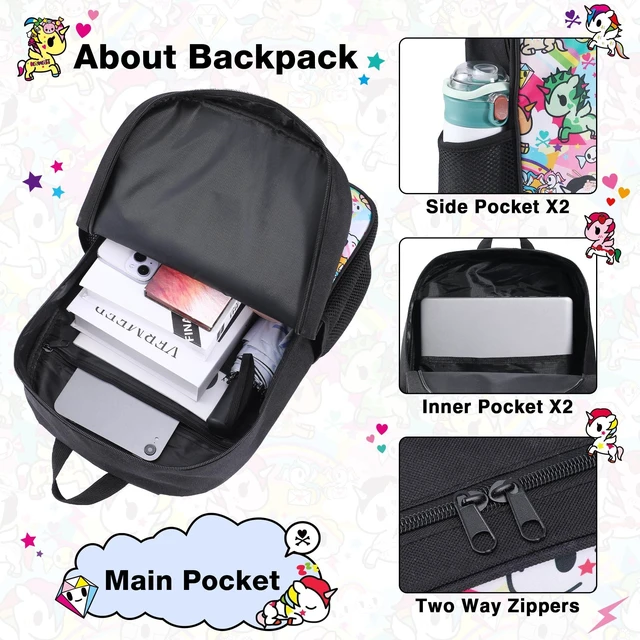Alt view image 10 of 10 - Tokidoki Backpack 3pcs Set, Lightweight Makeup Case Unicorno Bookbag with Anime Lunch Box Travel Laptop Bag Casual Daypacks for Women(Rainbow-3Pack)