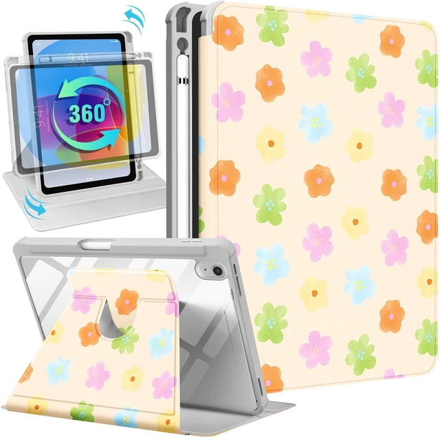 Alt view image 6 of 10 - Uppuppy for iPad A16 Case for iPad 10th Generation Case 10.9 inch - 360 Degree Rotating Stand Folio Smart Cover with Pencil Holder for Women Girls, Colorful Flowers for Apple 10th 2022/11th 2025