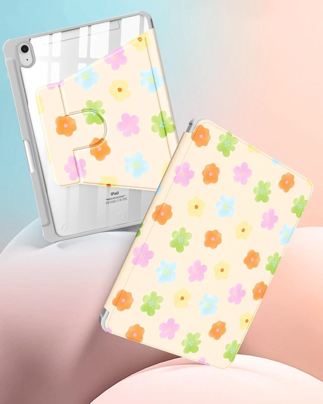 Alt view image 9 of 10 - Uppuppy for iPad A16 Case for iPad 10th Generation Case 10.9 inch - 360 Degree Rotating Stand Folio Smart Cover with Pencil Holder for Women Girls, Colorful Flowers for Apple 10th 2022/11th 2025