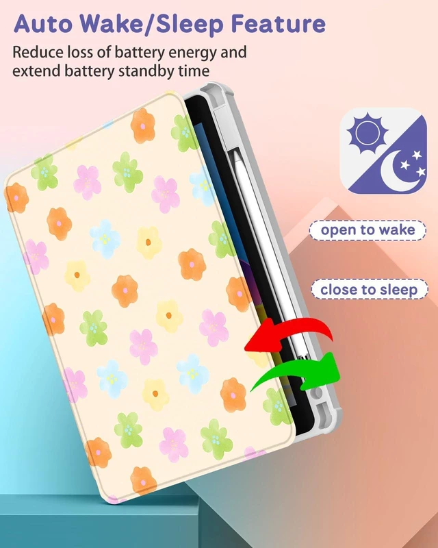 Alt view image 10 of 10 - Uppuppy for iPad A16 Case for iPad 10th Generation Case 10.9 inch - 360 Degree Rotating Stand Folio Smart Cover with Pencil Holder for Women Girls, Colorful Flowers for Apple 10th 2022/11th 2025